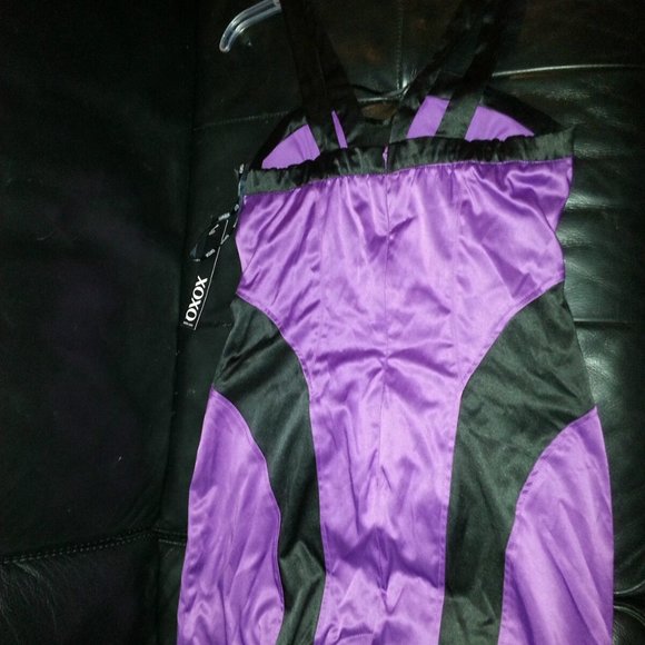 NWT XOXO PURPLE BLACK BODYCON MINI SEXYCLUBCOCKTAIL HOLIDAY PARTY DRESS SZ 7/8 - Picture 7 of 12
